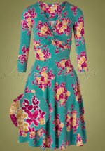 60s Cold Days Hot Knot Dress in Super Retro Bouquet Blue