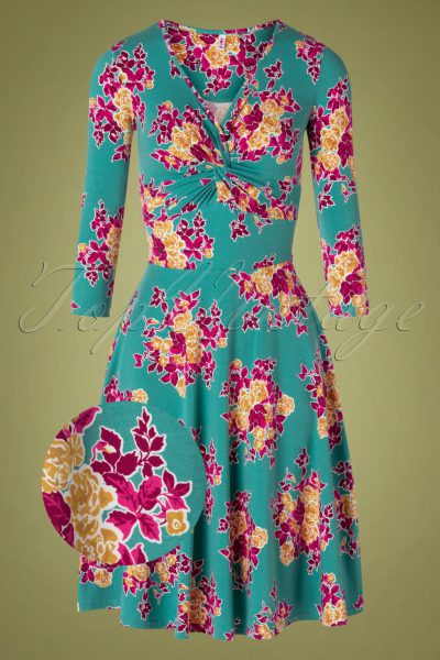60s Cold Days Hot Knot Dress in Super Retro Bouquet Blue