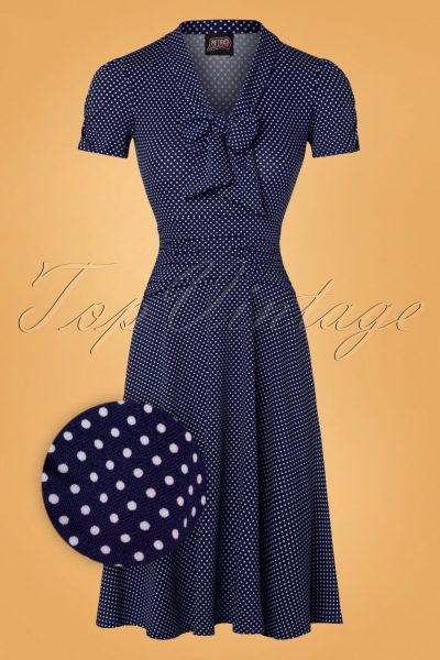 50s Debra Pin Dot Swing Dress in Navy