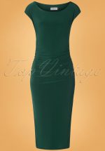 50s Jacintha Pencil Midi Dress in Dark Green