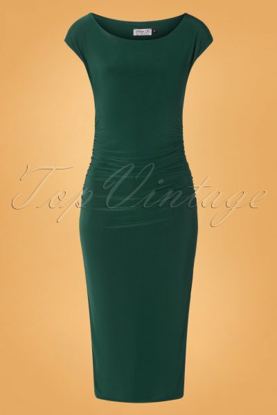 50s Jacintha Pencil Midi Dress in Dark Green