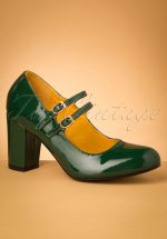 60s Golden Years Lacquer Pumps in Bottle Green