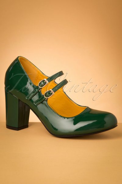 60s Golden Years Lacquer Pumps in Bottle Green