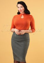 50s Tisha Stripes Pencil Skirt in Grey and Black