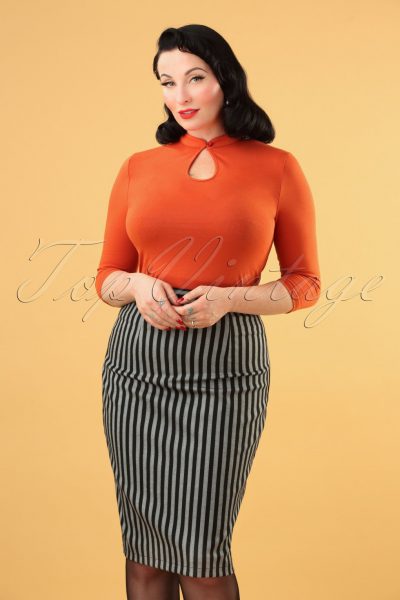 50s Tisha Stripes Pencil Skirt in Grey and Black