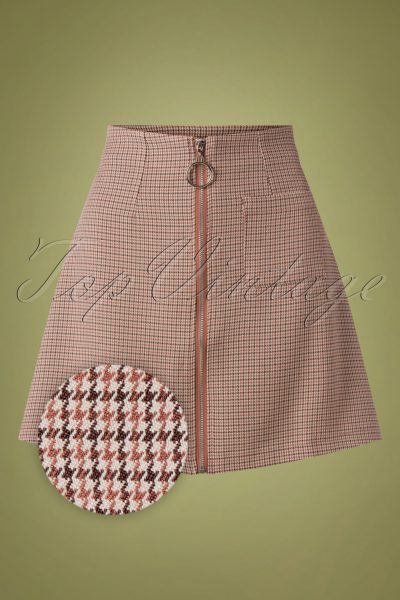 60s Betty Winter Mini Skirt in Houndstooth Brown