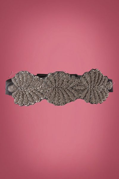 50s Beaded Leaf Belt in Black