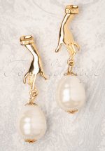 50s Hands Off My Pearl Earrings in Gold