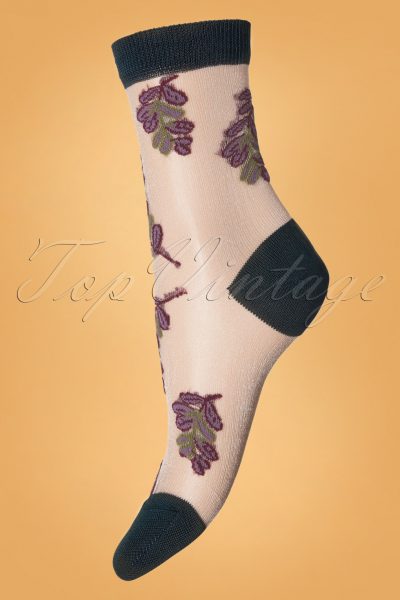 70s Belle Flower Socks in Dark Green