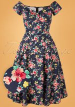 50s Josie Country Garden Swing Dress in Navy