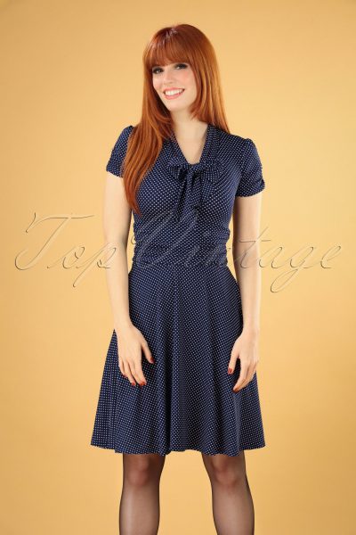 50s Debra Pin Dot Swing Dress in Navy