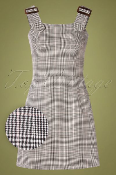 60s Pic Nic Pinafore Tartan Dress in Black and White