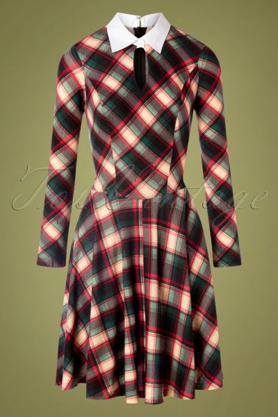50s Wednesday Swing Dress in Green Plaid