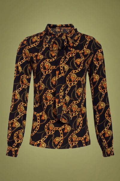 70s Shanna Chain Blouse in Black