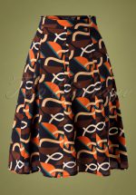 60s Roxi Retro Skirt in Navy and Orange