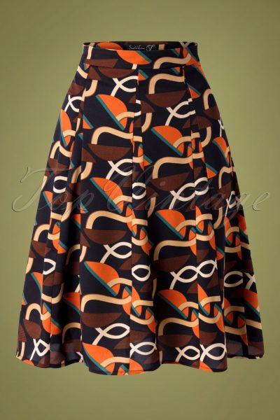 60s Roxi Retro Skirt in Navy and Orange