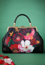 50s Glorious Floral Retro Handbag in Black