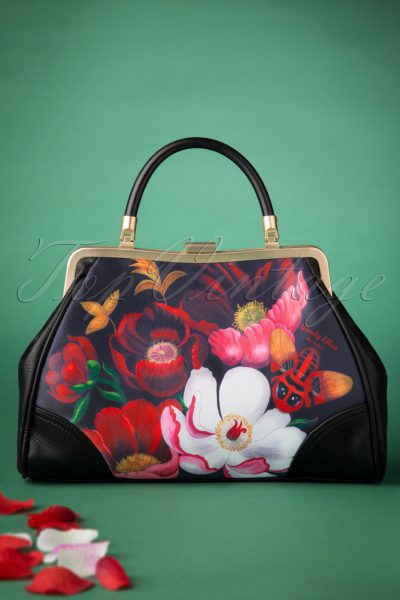 50s Glorious Floral Retro Handbag in Black