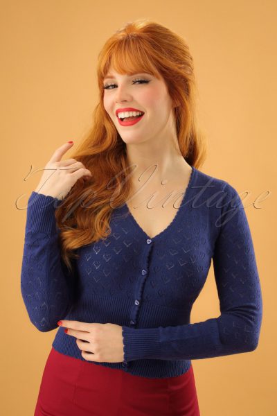 40s Heart Ajour Cardigan in Navy