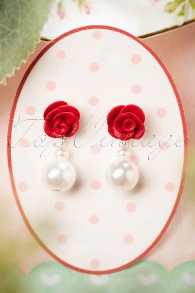 50s Rose and Pearl Earrings in Ivory