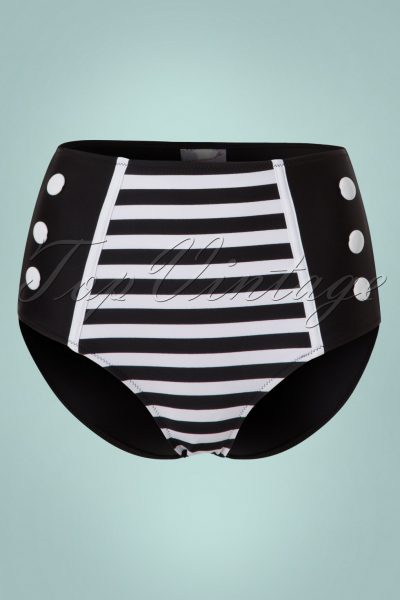 50s Joelle Stripes Bikini Pants in Black and White
