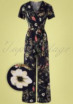 50s Quinty Floral Jumpsuit in Dark Navy