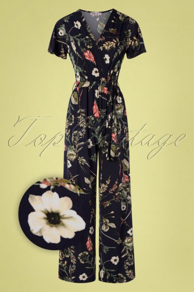 50s Quinty Floral Jumpsuit in Dark Navy