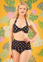 50s Classic Polkadot Bikini Pants in Navy and Yellow