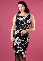 50s Bloom Pencil Dress in Black