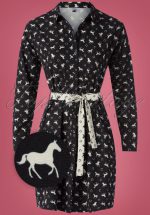 60s Wild Horses Shirt Dress in Black