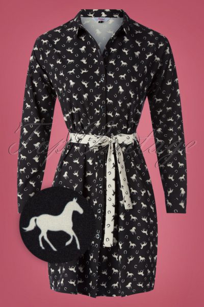 60s Wild Horses Shirt Dress in Black