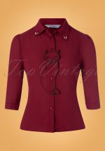 60s Foxy Fox Blouse in Burgundy