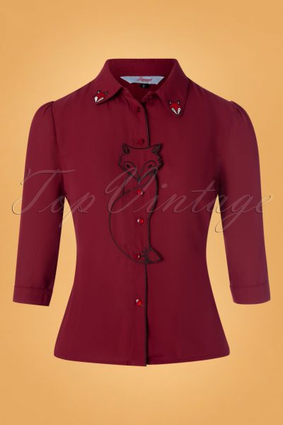 60s Foxy Fox Blouse in Burgundy