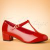 60s Chrissie Patent T-Strap Pumps in Lipstick Red