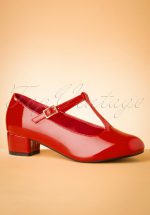 60s Chrissie Patent T-Strap Pumps in Lipstick Red