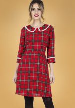 60s Harley Shadow Collar Tartan Dress in Red