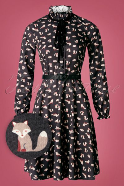 60s Tessa Fox Tie Neck Dress in Black