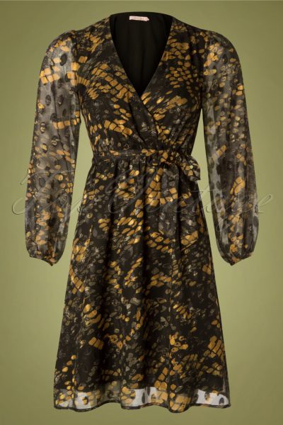 70s Maybe Wrap Dress in Black and Mustard