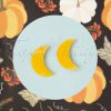 60s Crescent Moon Marble Stud Earrings in Yellow
