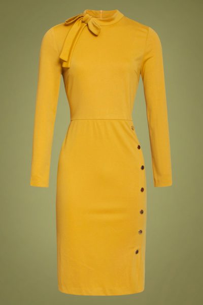 60s Clara Pencil Dress in Mustard