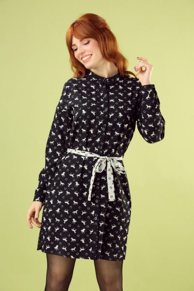 60s Wild Horses Shirt Dress in Black