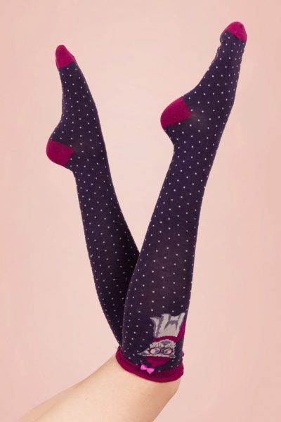 60s Winter Westie Knee Socks in Purple