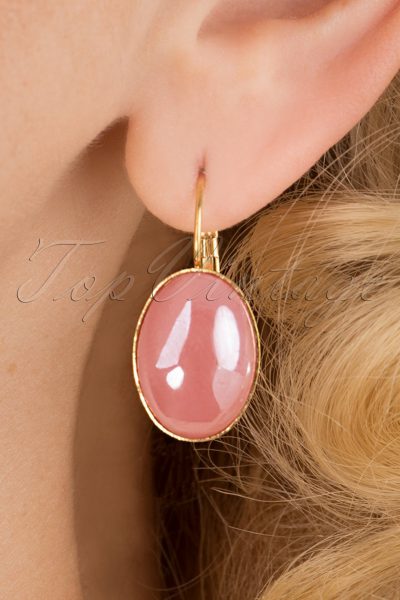 60s Goldplated Oval Earrings in Bubblegum Pink