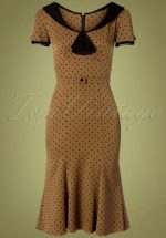 40s Raileen Polkadot Pencil Dress in Cappuccino