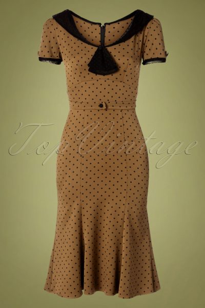 40s Raileen Polkadot Pencil Dress in Cappuccino