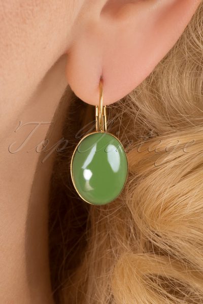 60s Goldplated Oval Earrings in Meadow Green
