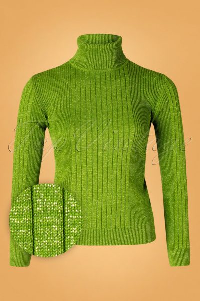 60s Let's Roll Knit Jumper in Green Lurex