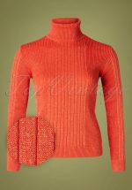 60s Let's Roll Knit Jumper in Coral Red Lurex