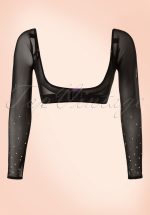 Jolie Long Crystal Mesh Sleeves in Black