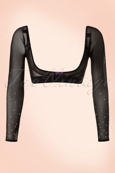 Jolie Long Crystal Mesh Sleeves in Black